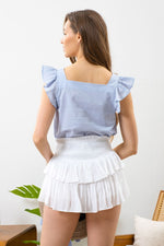 Button Front Ruffle Sleeve Top (Plus Size)