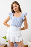 Button Front Ruffle Sleeve Top (Plus Size)