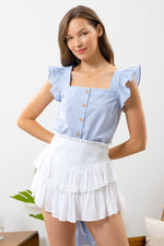 Button Front Ruffle Sleeve Top (Plus Size)