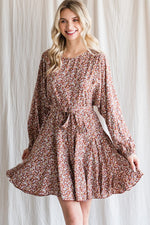Long Sleeve Tiered Hem Floral Print Dress