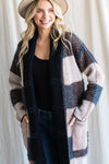 Checkered Fold Over Collar Knit Cardigan