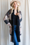 Checkered Fold Over Collar Knit Cardigan