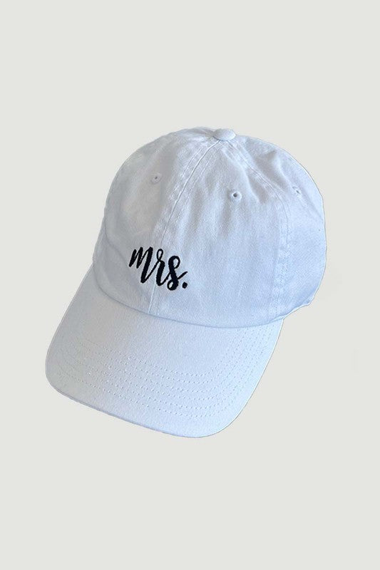"Mrs." Embroidered Baseball Hat (White)
