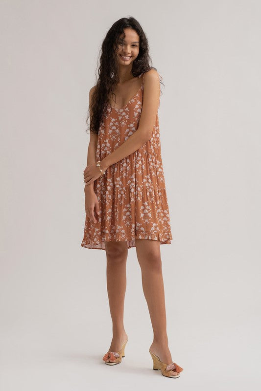 Tie Strap Tiered Floral Dress