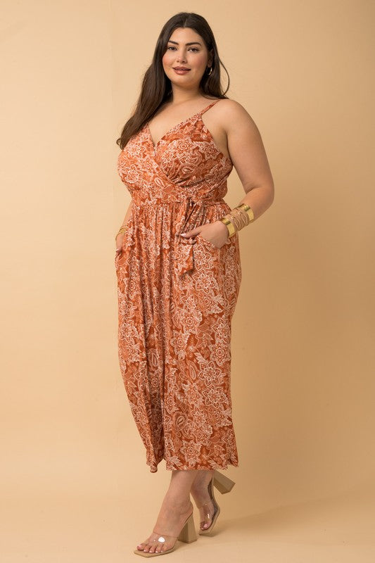 Paisley Print Jumpsuit (Plus Size)