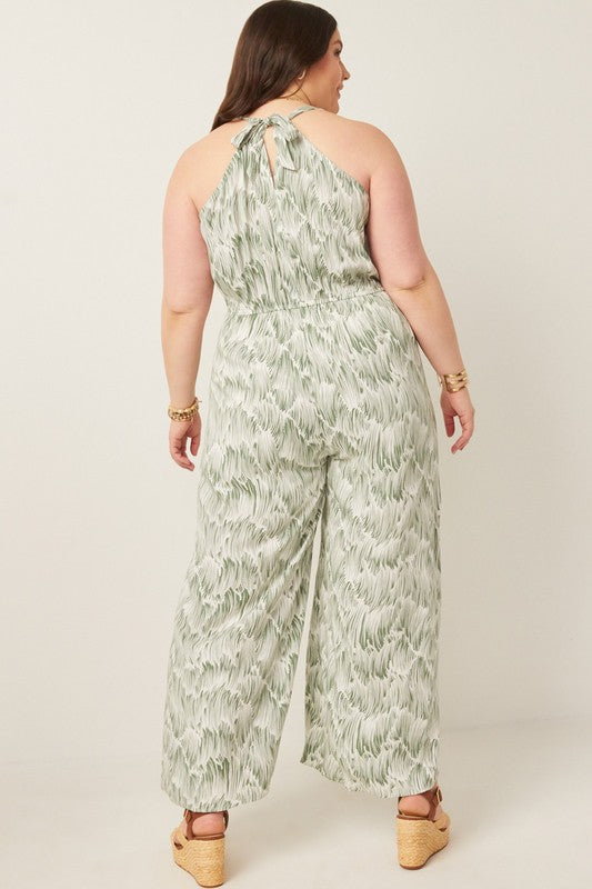 Botanical Print Halter Neck Jumpsuit (Plus Size)