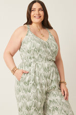 Botanical Print Halter Neck Jumpsuit (Plus Size)