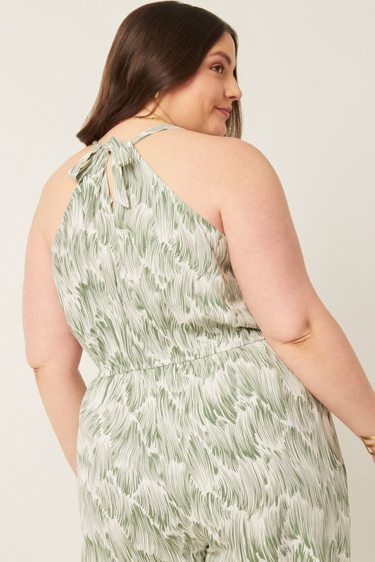 Botanical Print Halter Neck Jumpsuit (Plus Size)