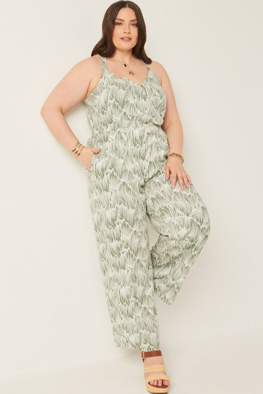 Botanical Print Halter Neck Jumpsuit (Plus Size)