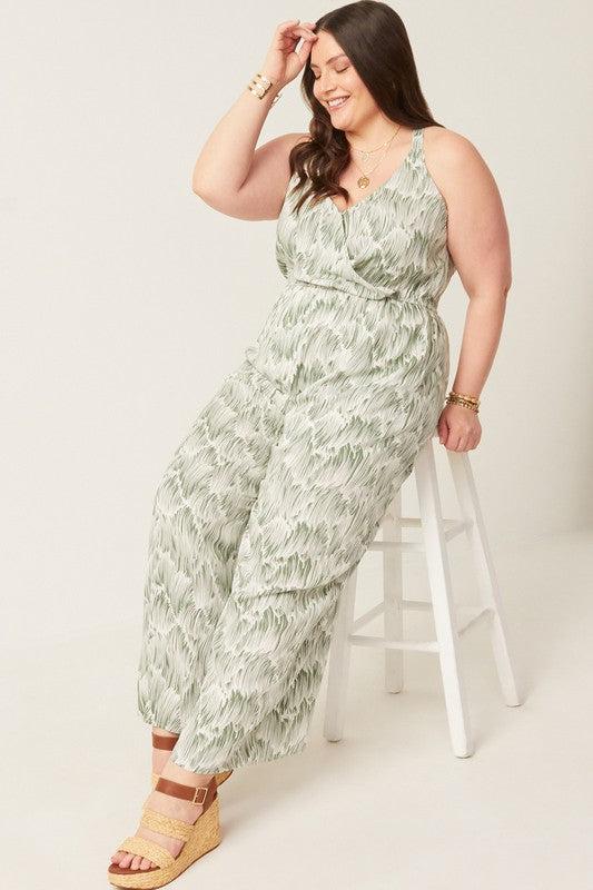 Botanical Print Halter Neck Jumpsuit (Plus Size)