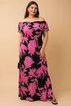 Off Shoulder Fuchsia Floral Maxi Dress (Plus Size)