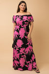 Off Shoulder Fuchsia Floral Maxi Dress (Plus Size)