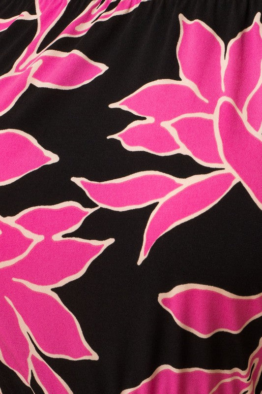 Off Shoulder Fuchsia Floral Maxi Dress (Plus Size)