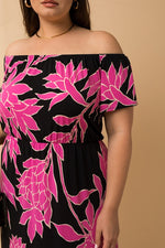 Off Shoulder Fuchsia Floral Maxi Dress (Plus Size)