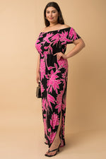 Off Shoulder Fuchsia Floral Maxi Dress (Plus Size)