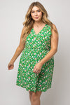 Faux Wrap Green Floral Dress (Plus Size)