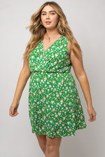 Faux Wrap Green Floral Dress (Plus Size)