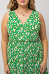 Faux Wrap Green Floral Dress (Plus Size)