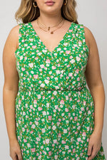 Faux Wrap Green Floral Dress (Plus Size)