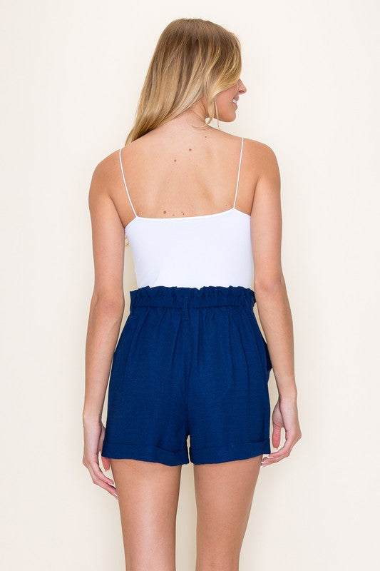 Front Button Paperbag Shorts (Navy)