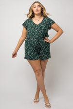 V-Neck Button Detail Romper (Plus Size)