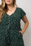 V-Neck Button Detail Romper (Plus Size)