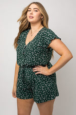 V-Neck Button Detail Romper (Plus Size)