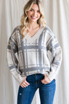 V-Neck Check Print Pullover Sweater