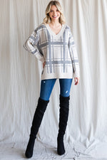 V-Neck Check Print Pullover Sweater