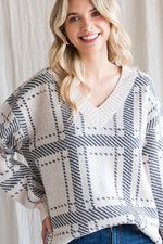 V-Neck Check Print Pullover Sweater