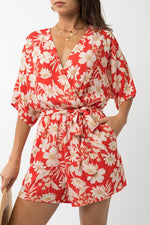 Short Sleeve Surplice Floral Print Romper
