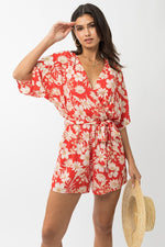 Short Sleeve Surplice Floral Print Romper