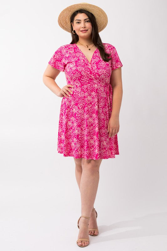 Short Sleeve Faux Wrap Dress (Plus Size)