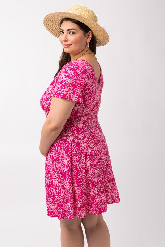 Short Sleeve Faux Wrap Dress (Plus Size)