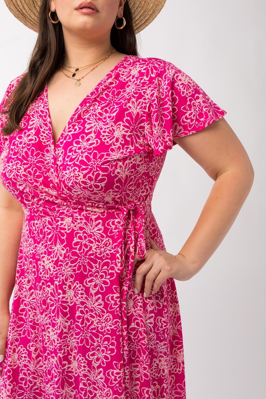 Short Sleeve Faux Wrap Dress (Plus Size)