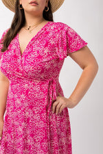 Short Sleeve Faux Wrap Dress (Plus Size)