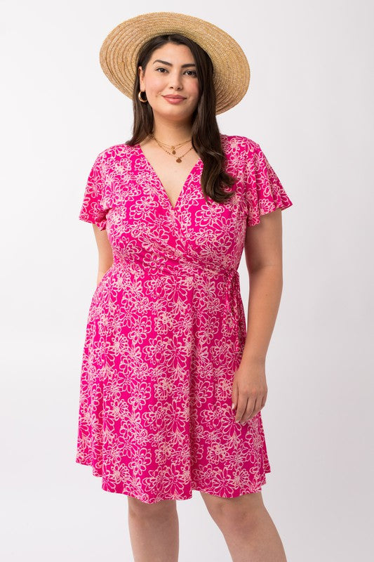 Short Sleeve Faux Wrap Dress (Plus Size)