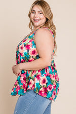 Floral Print Babydoll Tank Top (Plus Size)