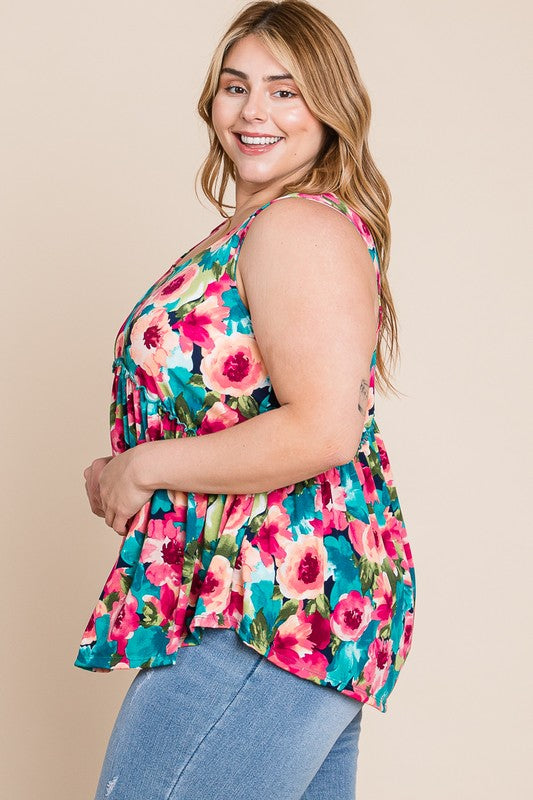 Floral Print Babydoll Tank Top (Plus Size)