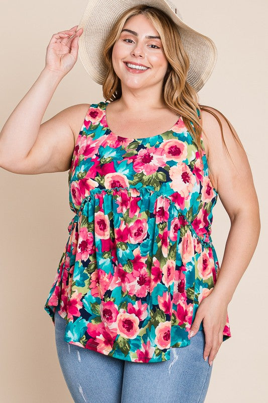 Floral Print Babydoll Tank Top (Plus Size)