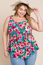 Floral Print Babydoll Tank Top (Plus Size)