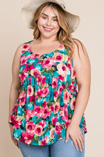 Floral Print Babydoll Tank Top (Plus Size)