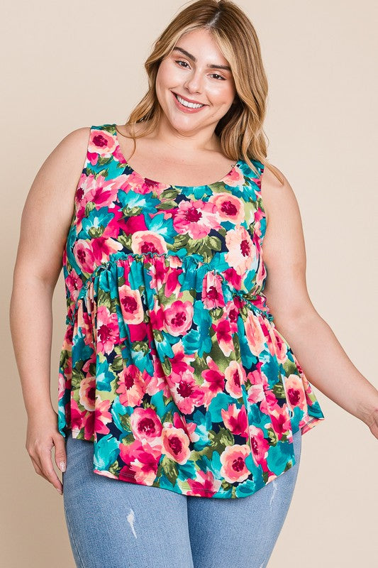 Floral Print Babydoll Tank Top (Plus Size)
