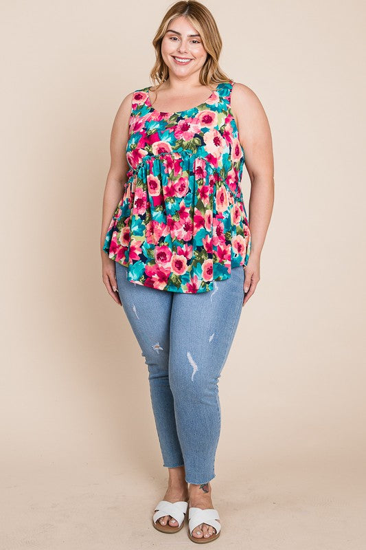 Floral Print Babydoll Tank Top (Plus Size)