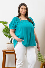 Scalloped Square Neck Crochet Trim Top (Plus Size)