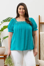 Scalloped Square Neck Crochet Trim Top (Plus Size)