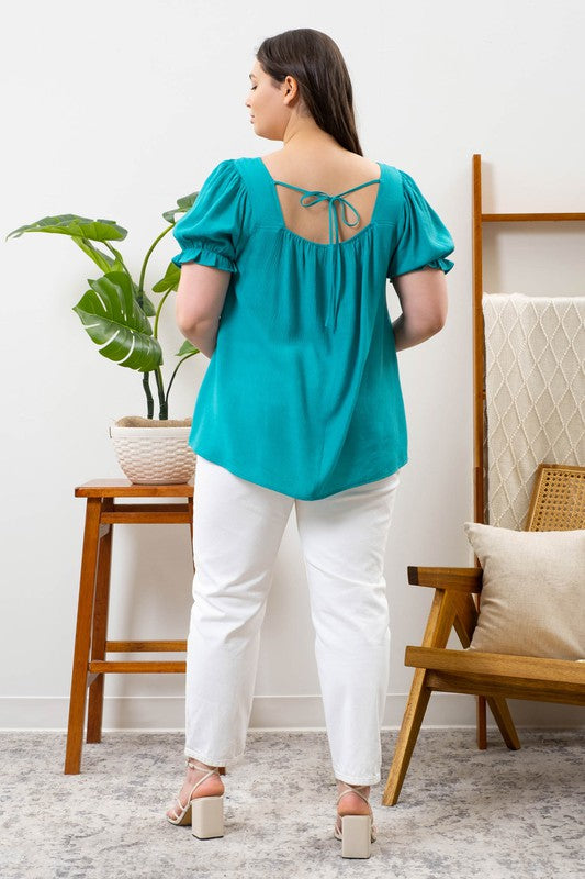 Scalloped Square Neck Crochet Trim Top (Plus Size)