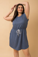Sleeveless Drawstring Round Hem Dress (Plus Size - Blue)