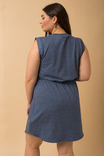 Sleeveless Drawstring Round Hem Dress (Plus Size - Blue)
