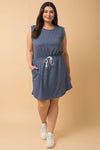 Sleeveless Drawstring Round Hem Dress (Plus Size - Blue)